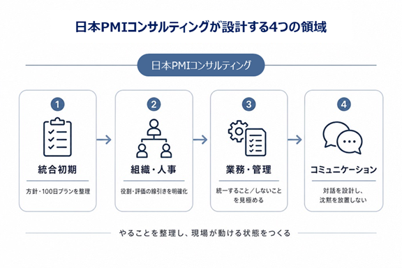 図：日本PMIコンサルティングが設計する4つの領域